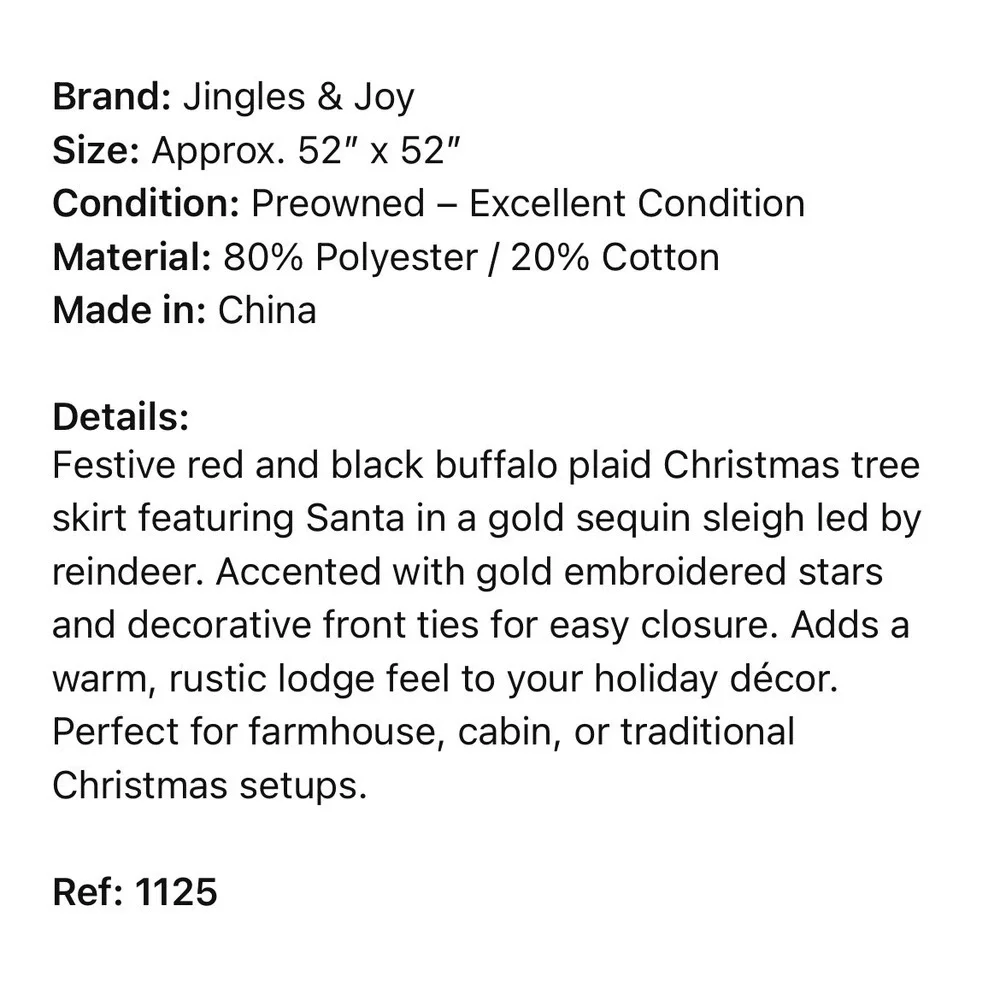Jingles Joy Red Black Buffalo Plaid‎ Christmas Tree Skirt Santa Sleigh Reindeer